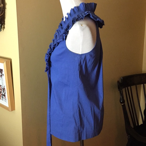BCBG MAX AZRIA size XS Ruffle Cornflower Tunic Length Tie-Back Fit Romantic NEW - Picture 6 of 8